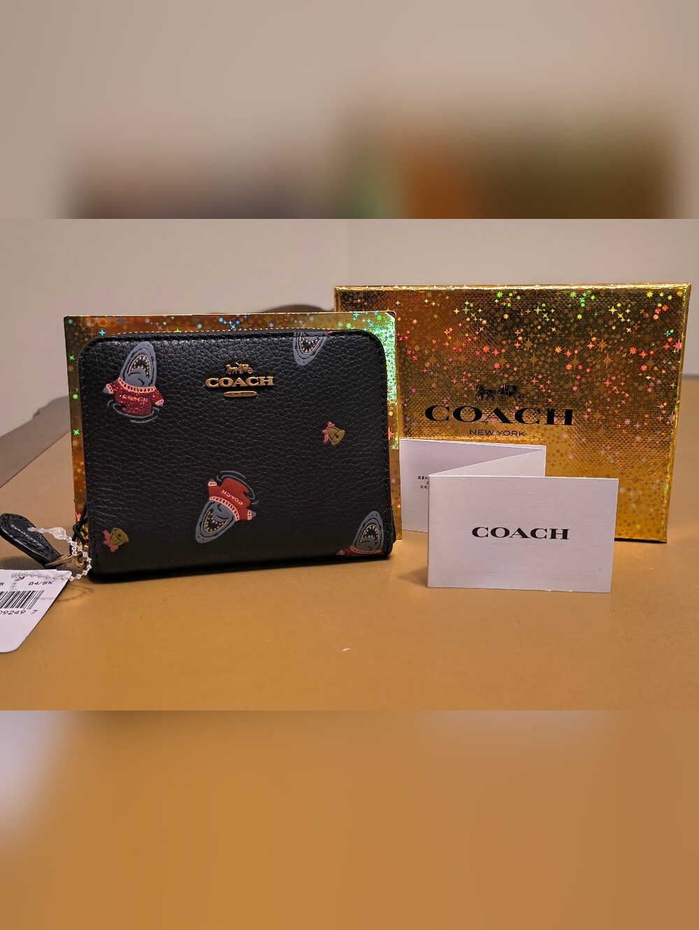 NWT Coach Shark Small Zip Around Wallet – LIMITED EDITION Sharky in Sweater